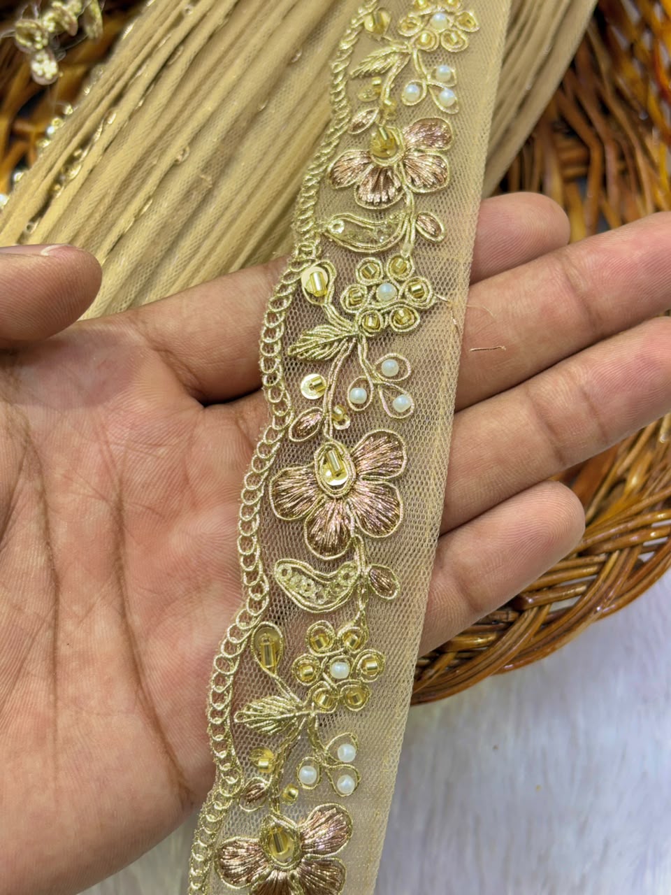 ✨ Premium Golden hand made Embroidered Zari Lace – Elegant Decorative Border pack of 9 meter golden