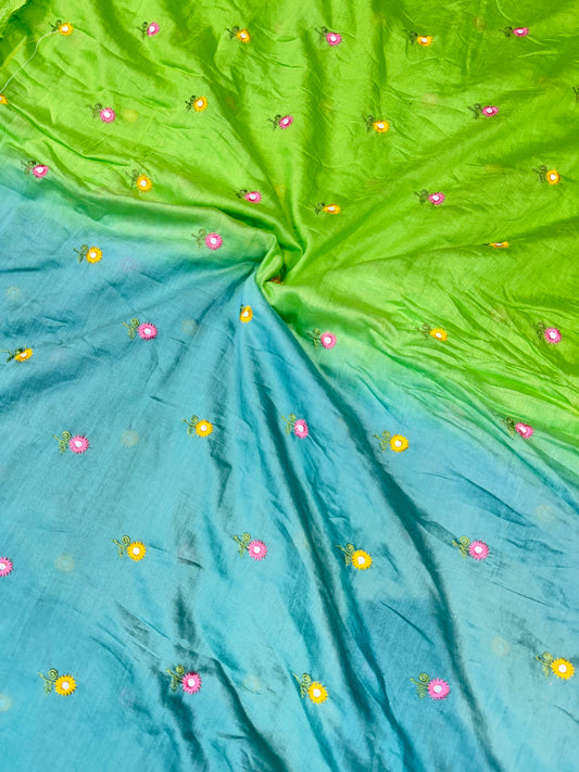 PURE Mul Chandari Double Shaded VERY SOFT Embroidered Fabric – 44 Inch Width