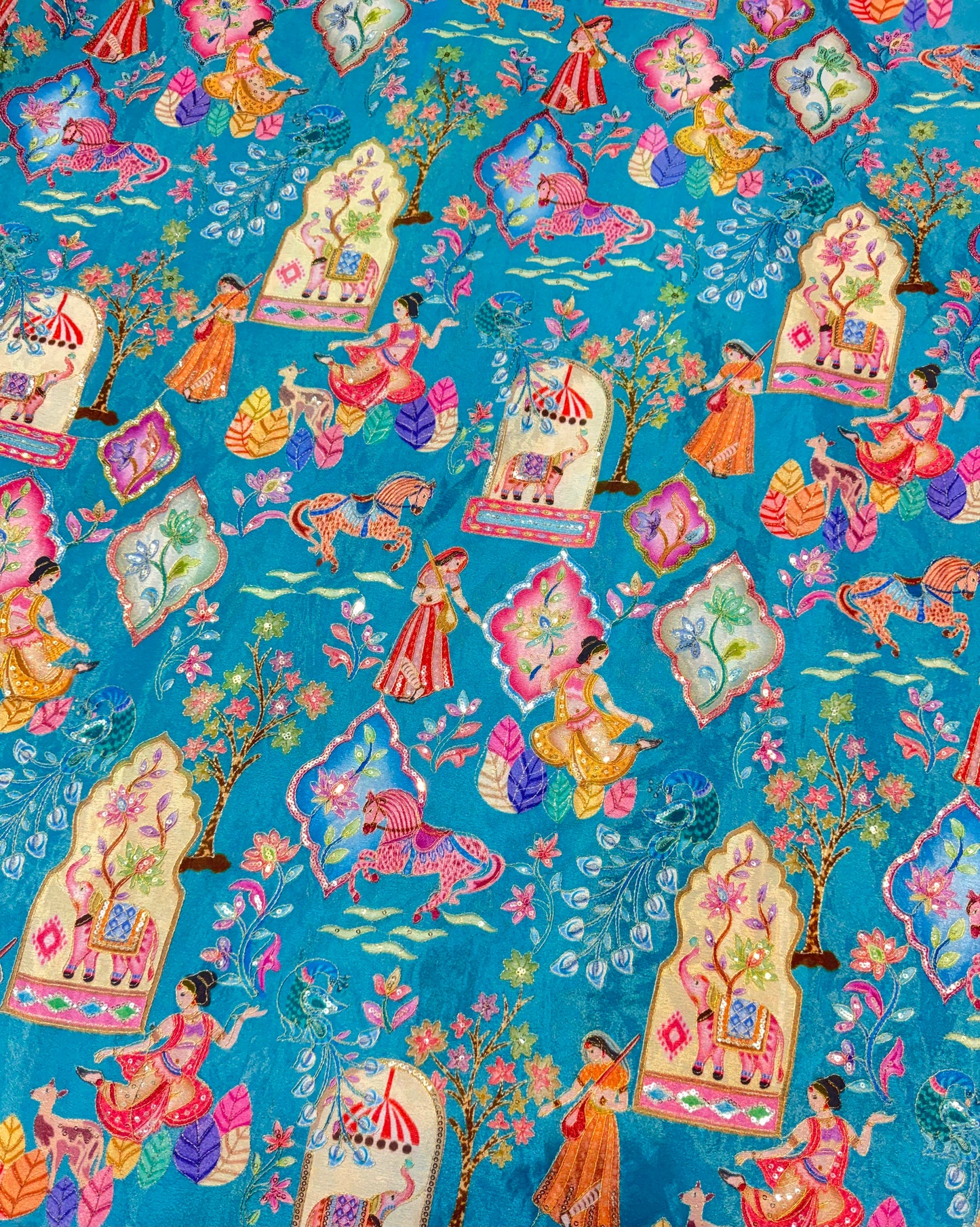 Kalamkari Luxury Heritage Print Fabric – 44 Inches Width (iced blue)