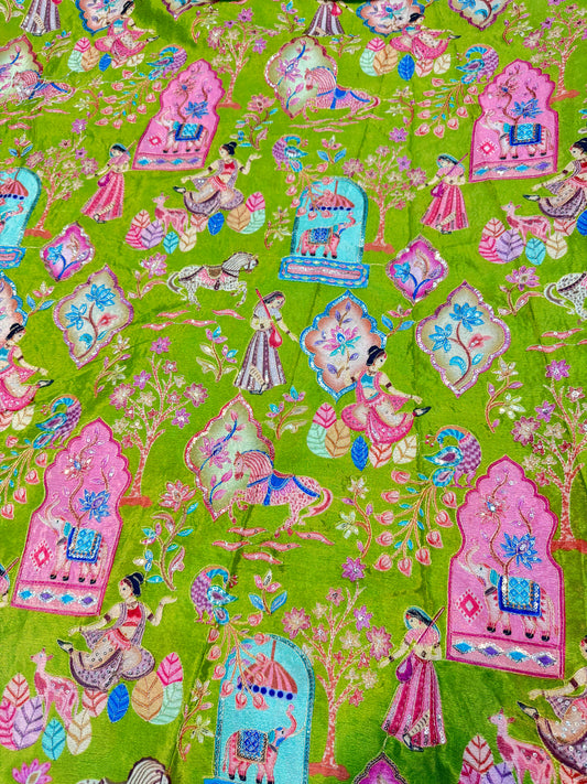 Kalamkari Luxury Heritage Print Fabric – 44 Inches Width (mehndi)
