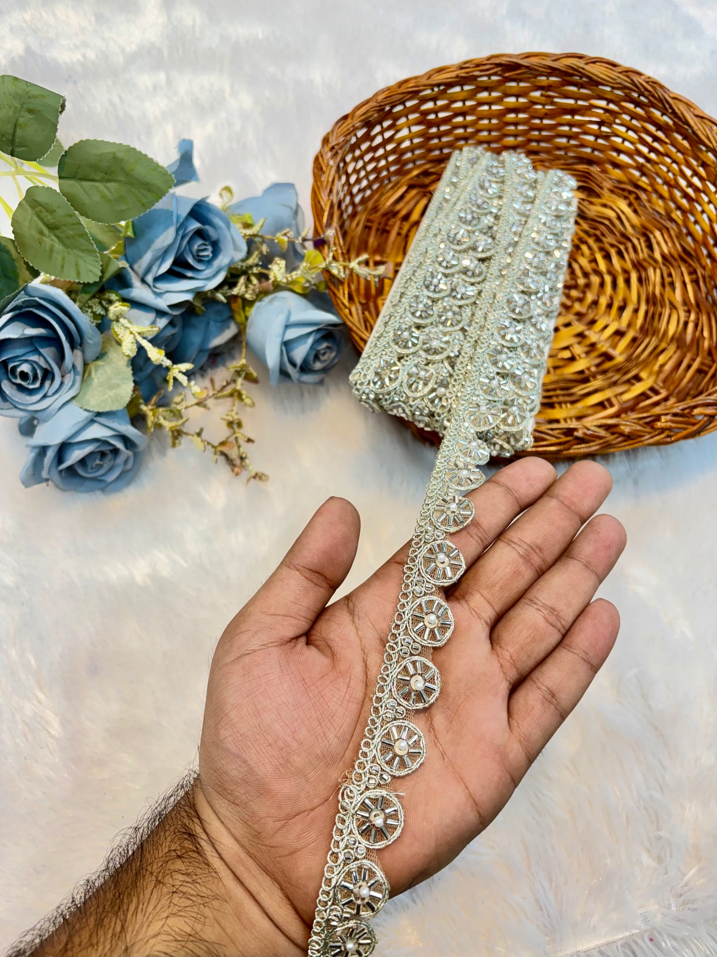 Handmade Designer Lace – 9 Meter Premium Decorative Lace (water green)