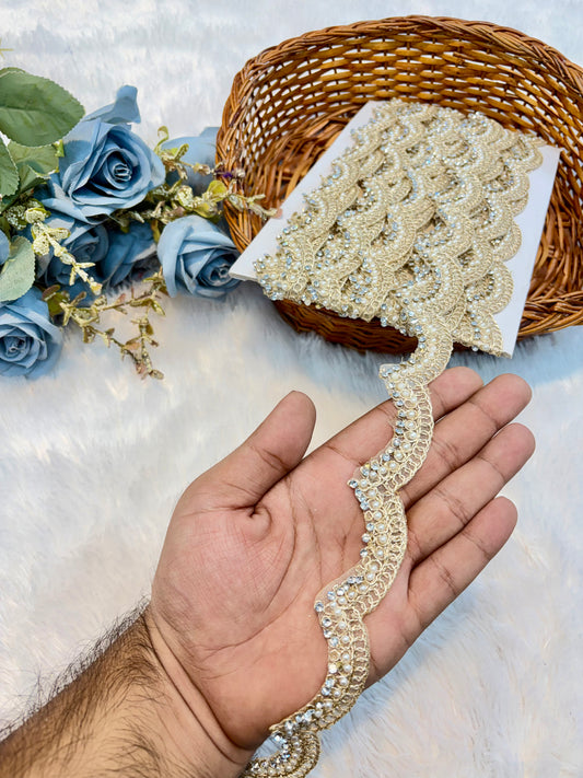 Premium Stone Lace – 9 Meter Sparkling Designer Border Lace (gold)