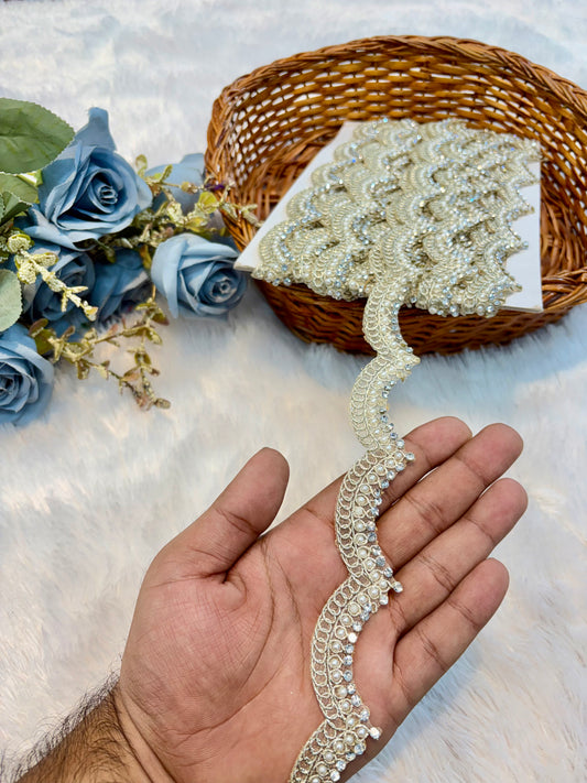 Premium Stone Lace – 9 Meter Sparkling Designer Border Lace (water green)