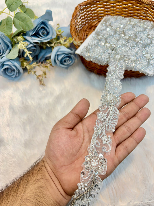 Handmade Designer Lace – 9 Meter Premium Decorative Lace (silver)