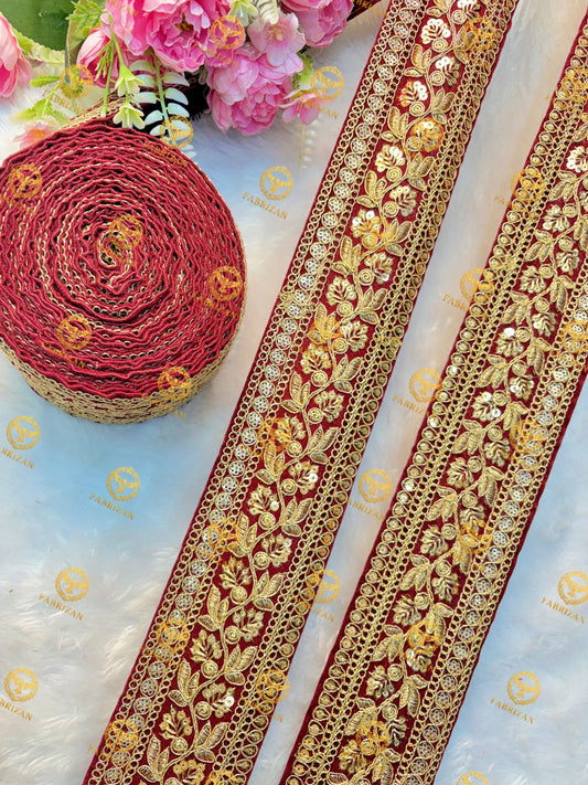 Premium Maharani Gold Zari Embroidered Lace 3inch (pack of 9 meter ) Saree border, lehenga, blouse, dupatta, gowns