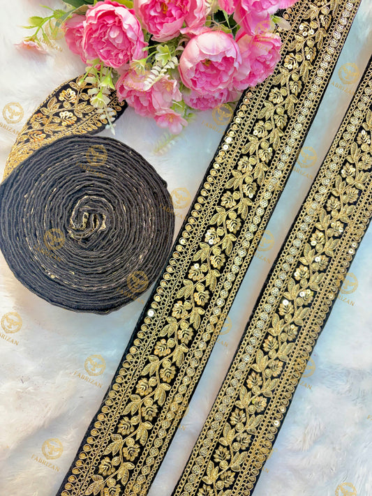 Premium Maharani Gold Zari Embroidered Lace 3inch (pack of 9 meter ) Saree border, lehenga, blouse, dupatta, gowns