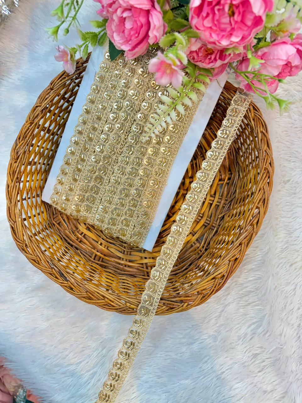 Royal Zari Handmade Lace Trim – Premium Sare ,Dupatta Border (9 Meter Pack) gold