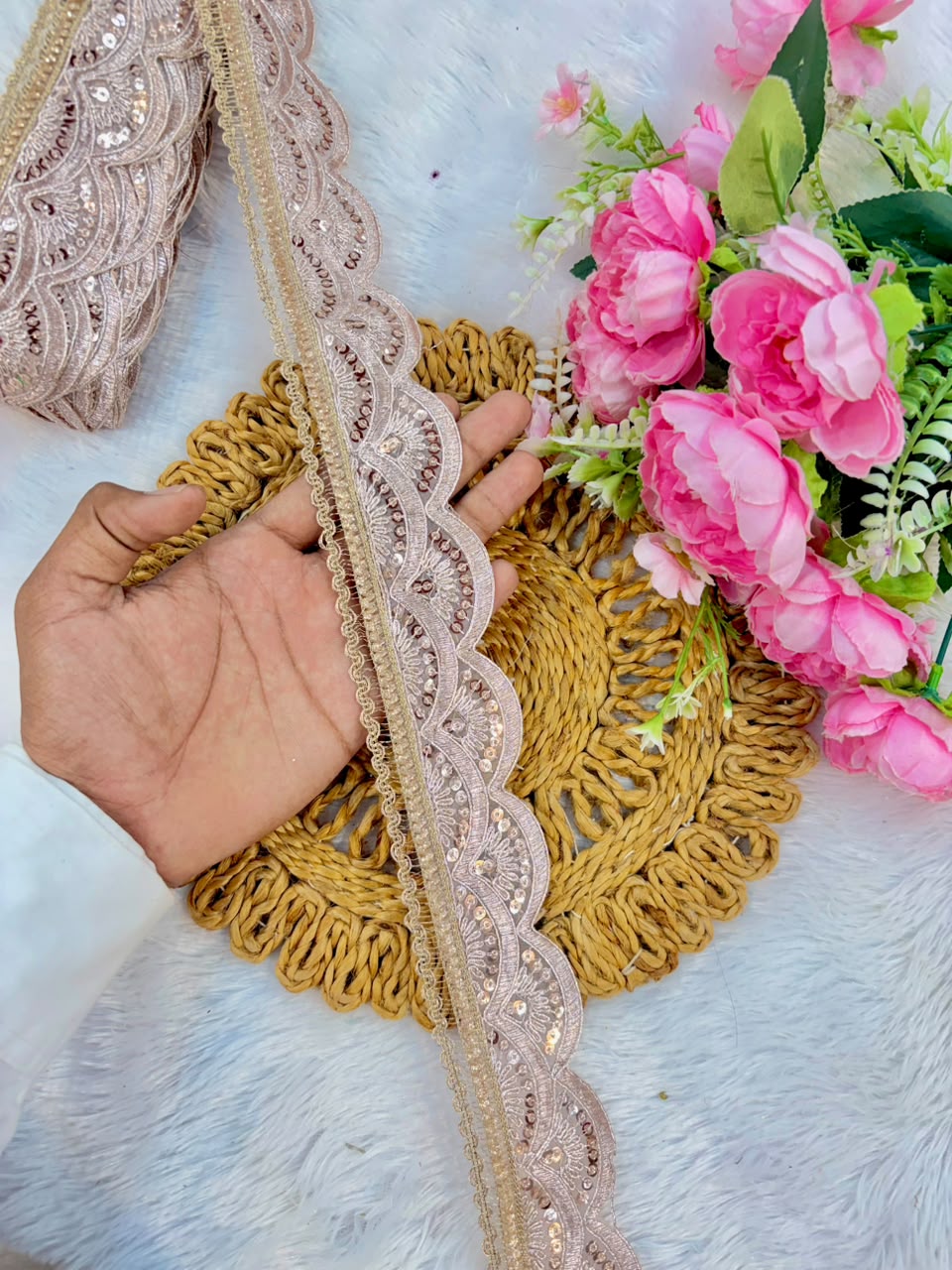 Exclusive rose gold Lace border pack of 9metrr