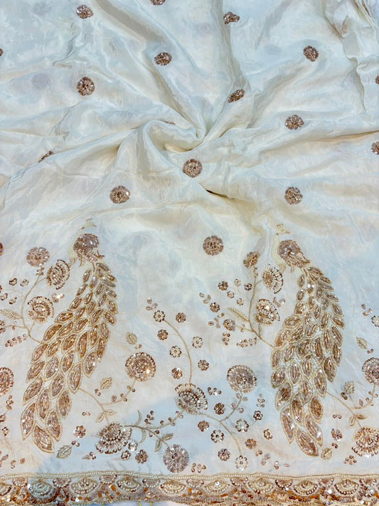 Natural crepe Luxe Handwork Crêpe width 44 bridal wear ✅Dyble