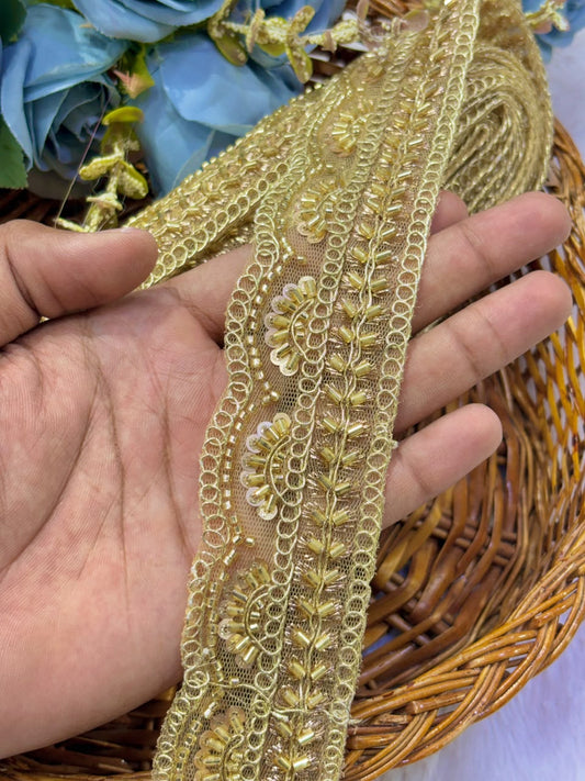 ✨ Premium Golden hand made Embroidered Zari Lace – Elegant Decorative Border pack of 9 meter rose golden