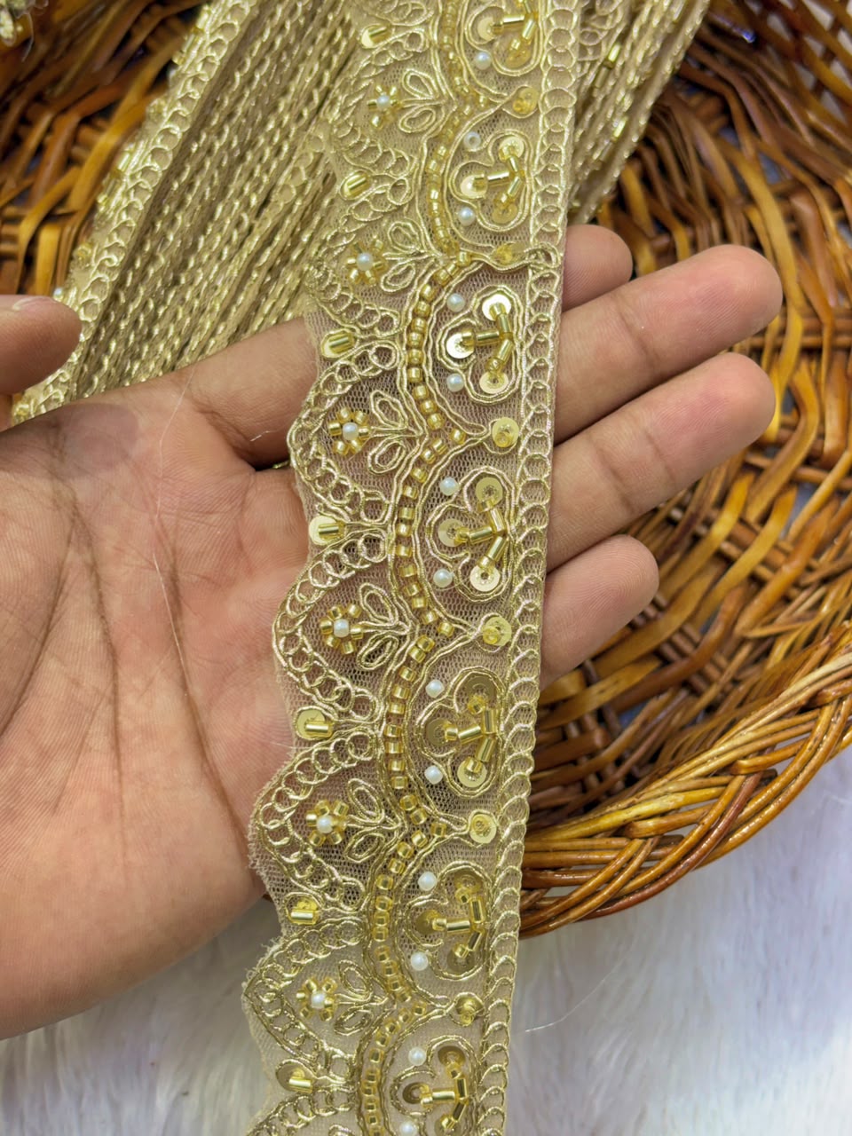 ✨ Premium Golden hand made Embroidered Zari Lace – Elegant Decorative Border pack of 9 meter golden