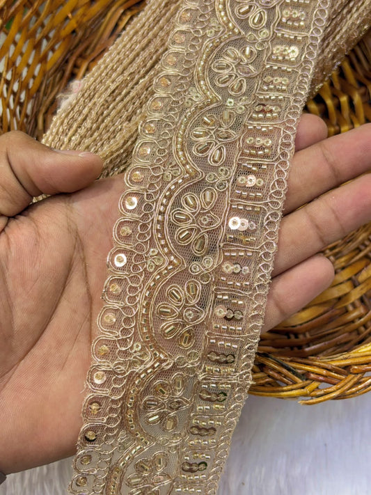 ✨ Premium Golden hand made Embroidered Zari Lace – Elegant Decorative Border pack of 9 meter rose gold