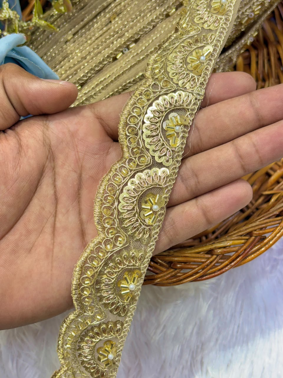 ✨ Premium Golden hand made Embroidered Zari Lace – Elegant Decorative Border pack of 9 meter golden