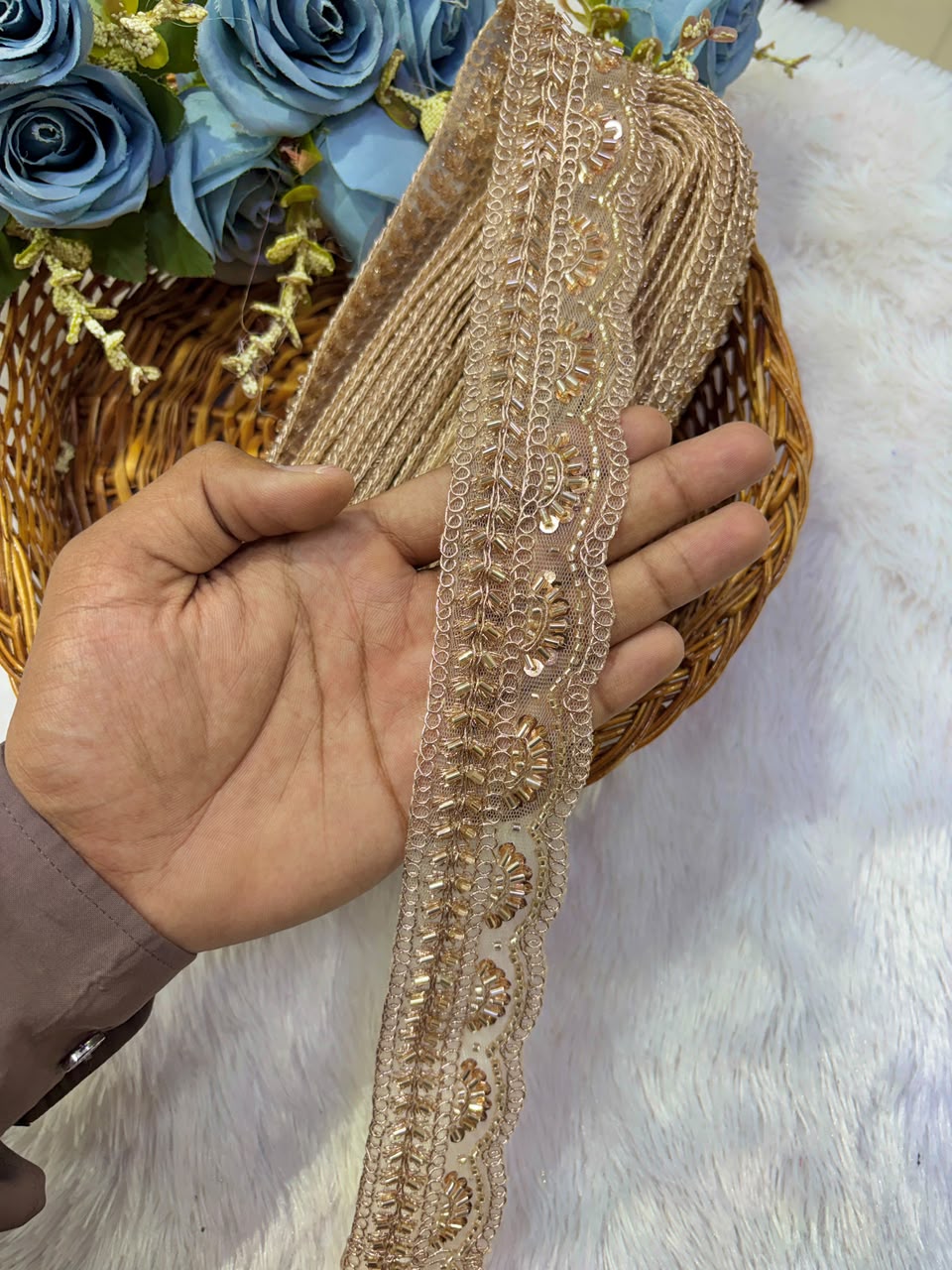 ✨ Premium Golden hand made  Embroidered Zari Lace – Elegant Decorative Border pack of 9 meter golden