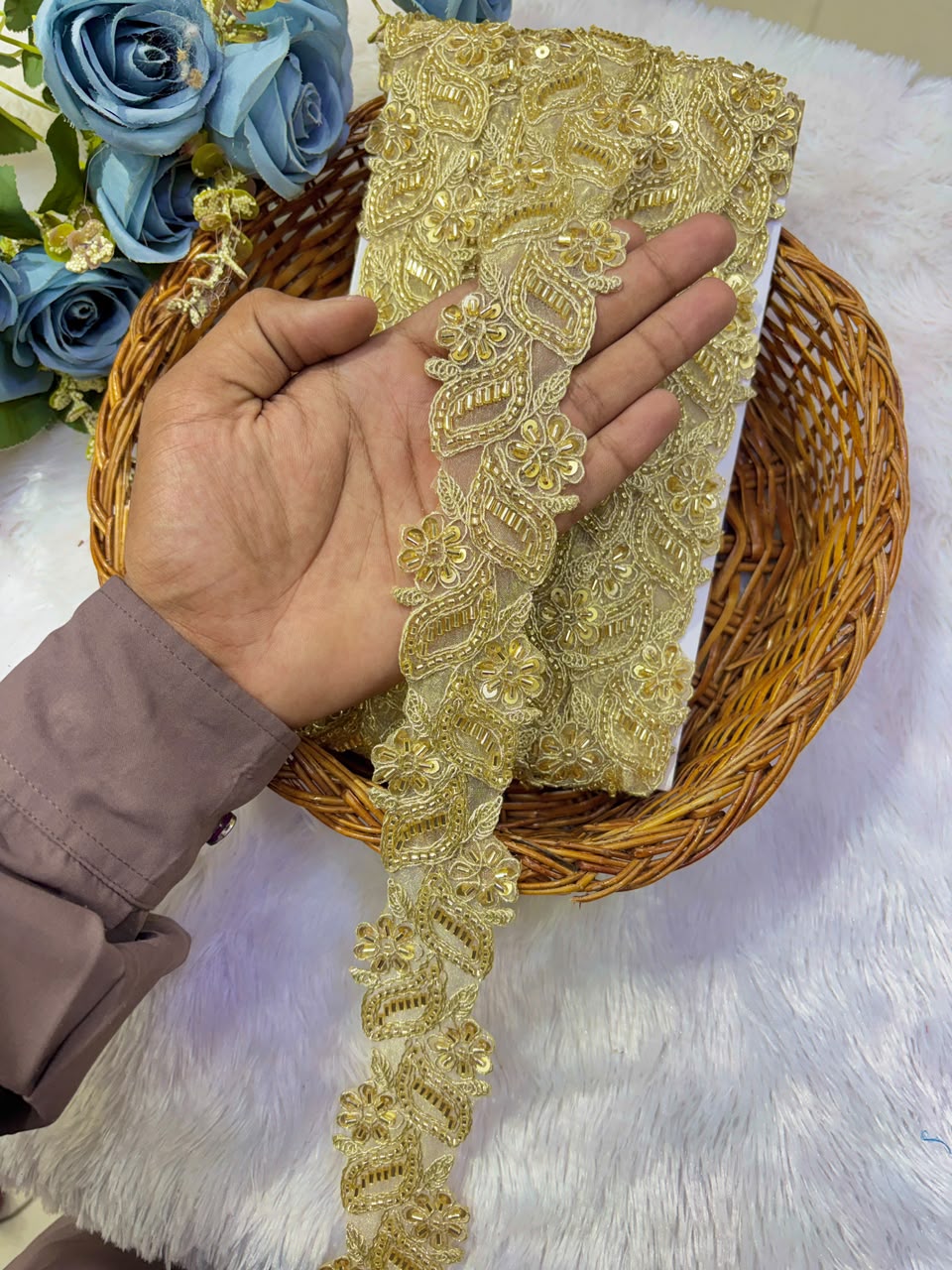 ✨ Premium Golden hand made  Embroidered Zari Lace – Elegant Decorative Border pack of 9 meter golden