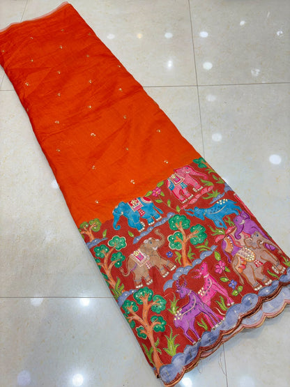 Pure Kalamkari Malai Silk Fabric ✨ soft width 45