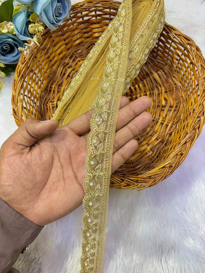 ✨ Premium Golden hand made  Embroidered Zari Lace – Elegant Decorative Border pack of 9 meter golden