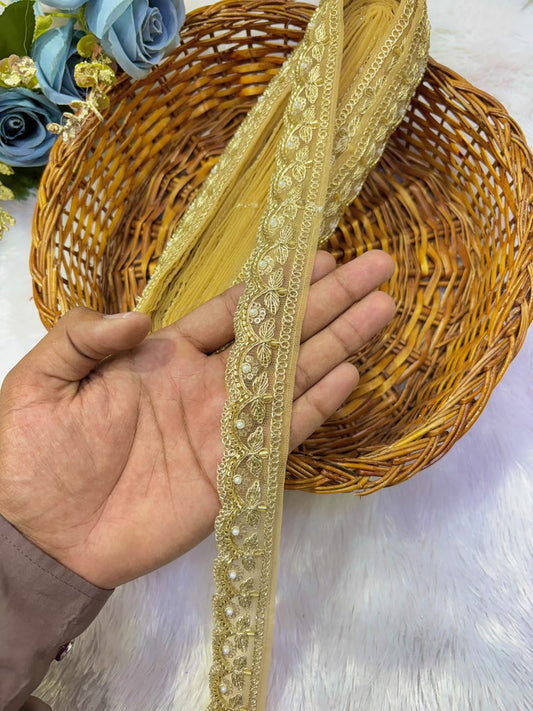 ✨ Premium Golden hand made  Embroidered Zari Lace – Elegant Decorative Border pack of 9 meter golden
