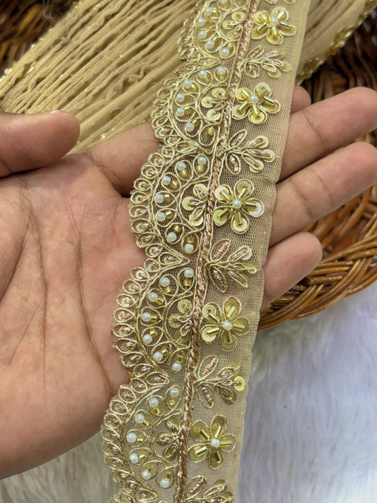 ✨ Premium Golden hand made Embroidered Zari Lace – Elegant Decorative Border pack of 9 meter golden