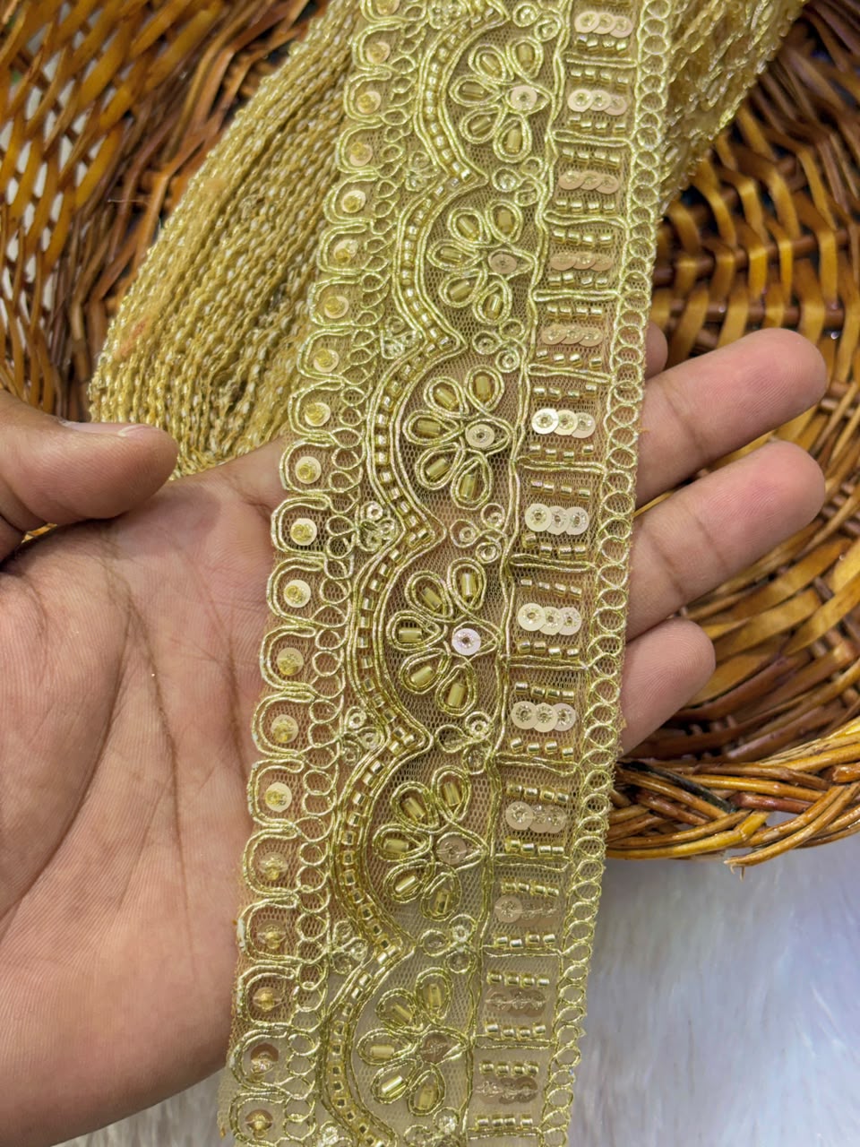 ✨ Premium Golden hand made  Embroidered Zari Lace – Elegant Decorative Border pack of 9 meter   gold