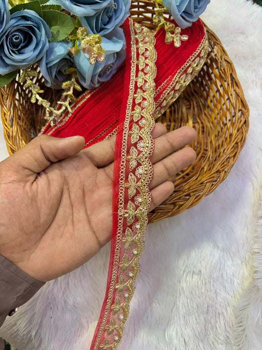 ✨ Premium Golden hand made  Embroidered Zari Lace – Elegant Decorative Border pack of 9 meter golden