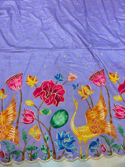 Pure Kalamkari Malai Silk Fabric ✨ soft width 45