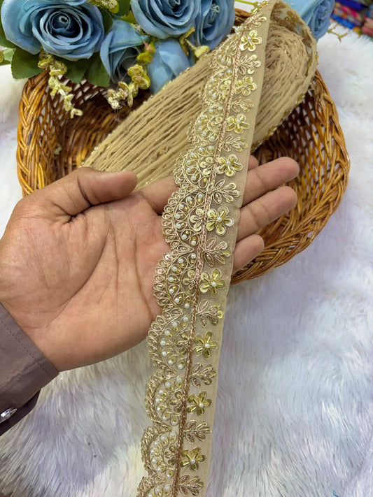 ✨ Premium Golden hand made  Embroidered Zari Lace – Elegant Decorative Border pack of 9 meter golden