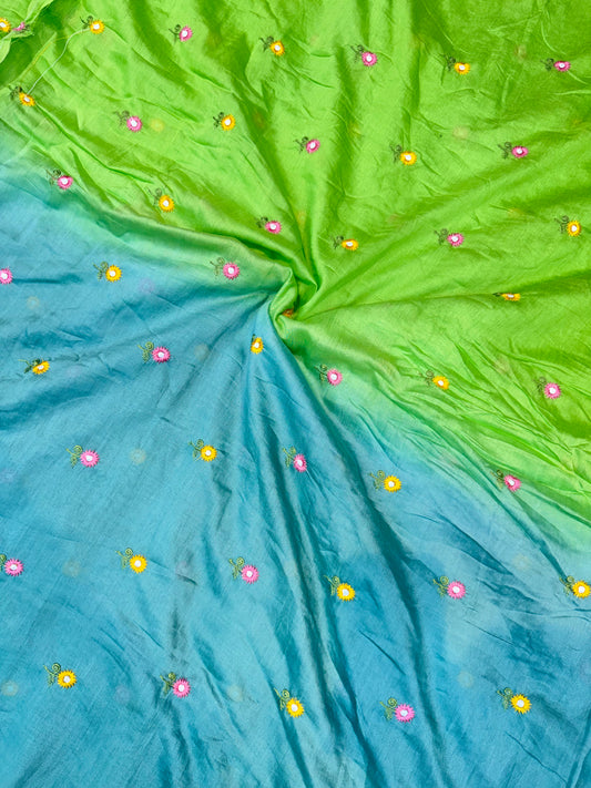 PURE  Mul Chandari Double Shaded  VERY SOFT Embroidered Fabric – 44 Inch Width