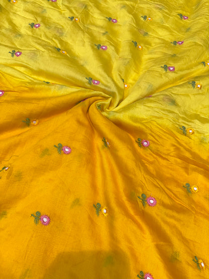 PURE  Mul Chandari Double Shaded  VERY SOFT Embroidered Fabric – 44 Inch Width