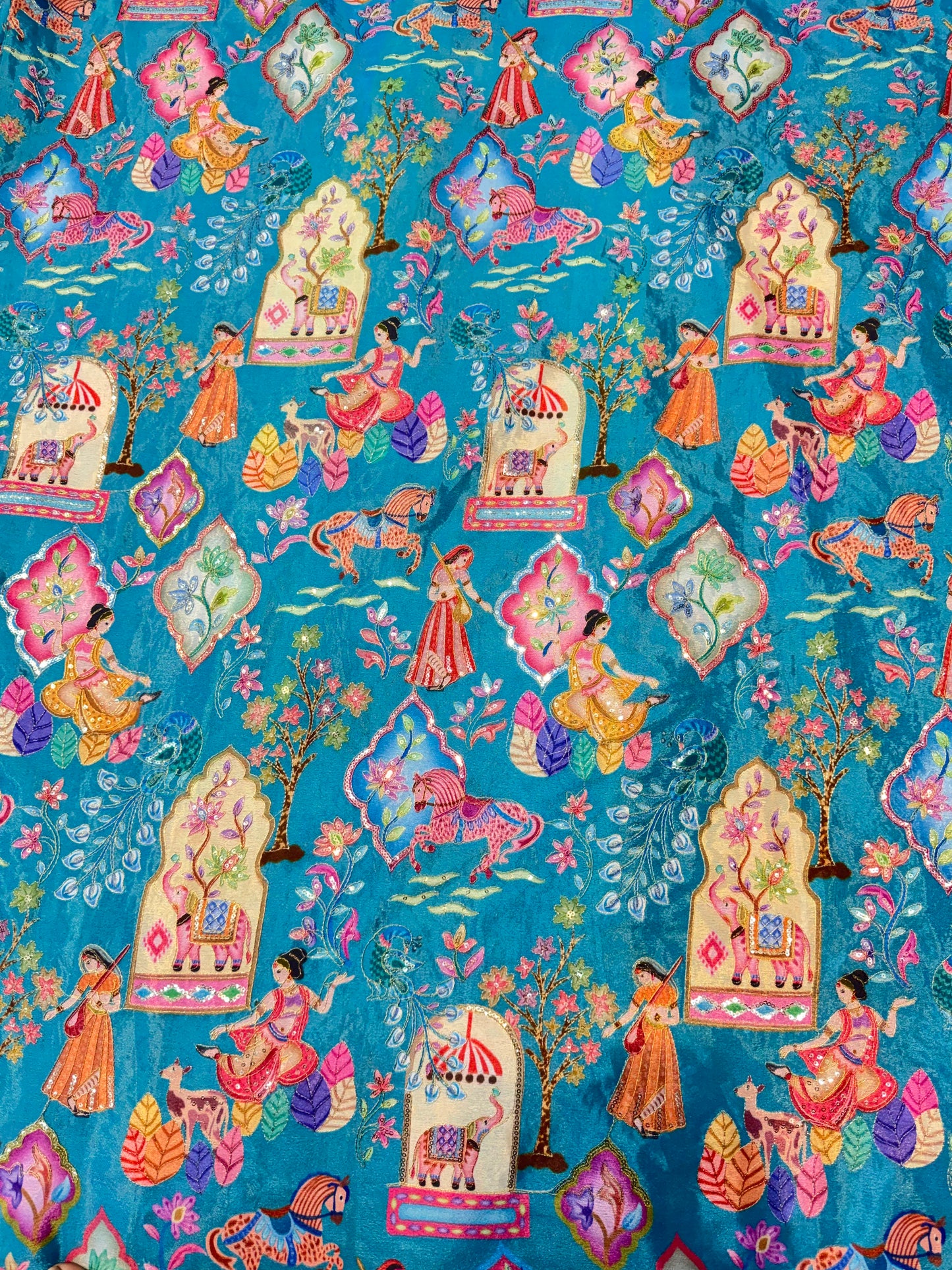 Kalamkari Luxury Heritage Print Fabric – 44 Inches Width (iced blue)