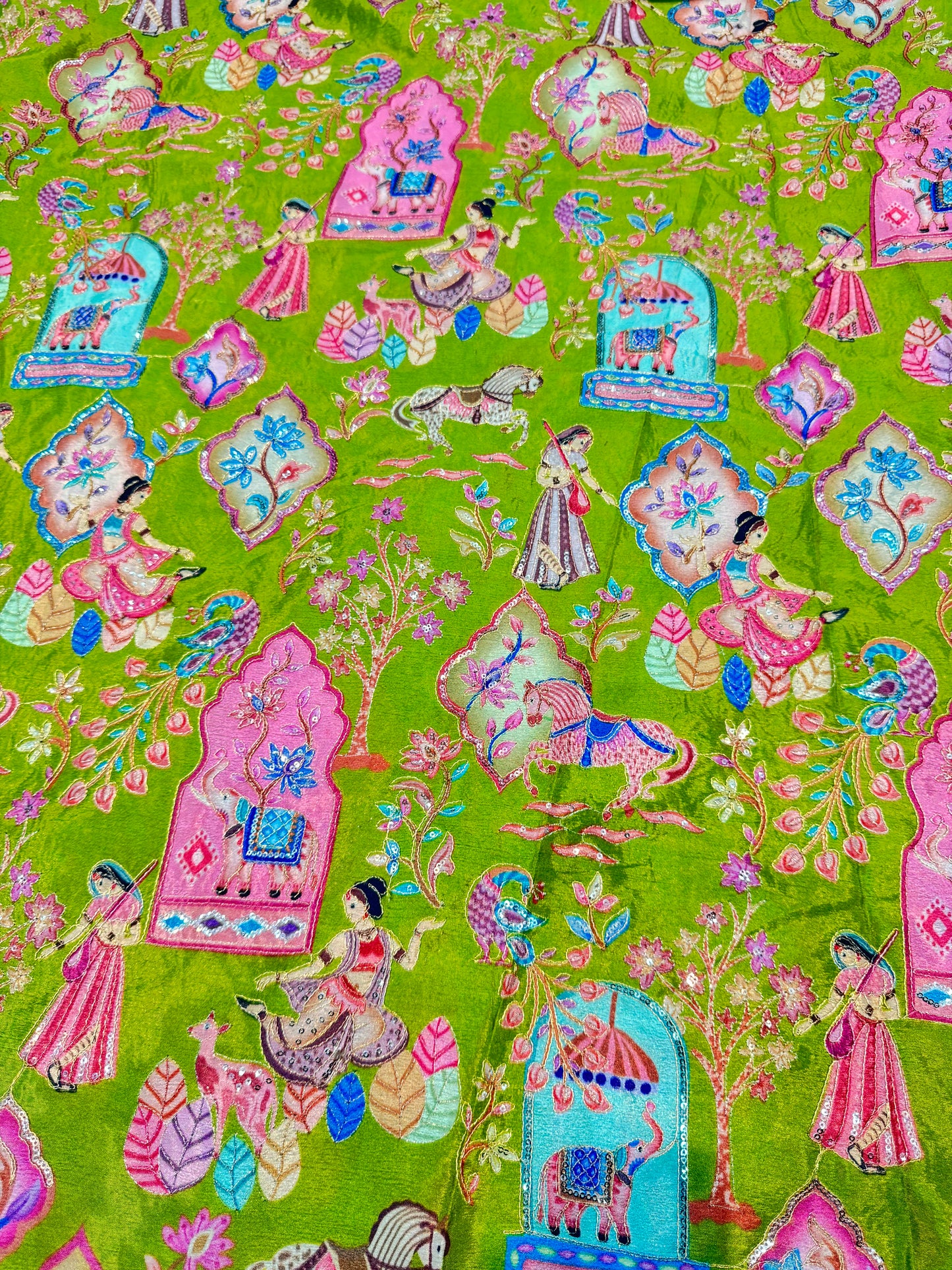 Kalamkari Luxury Heritage Print Fabric – 44 Inches Width (mehndi)