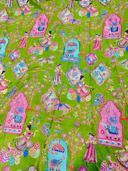 Kalamkari Luxury Heritage Print Fabric – 44 Inches Width (mehndi)