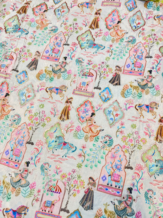 Kalamkari Luxury Heritage Print Fabric – 44 Inches Width (offwhite)