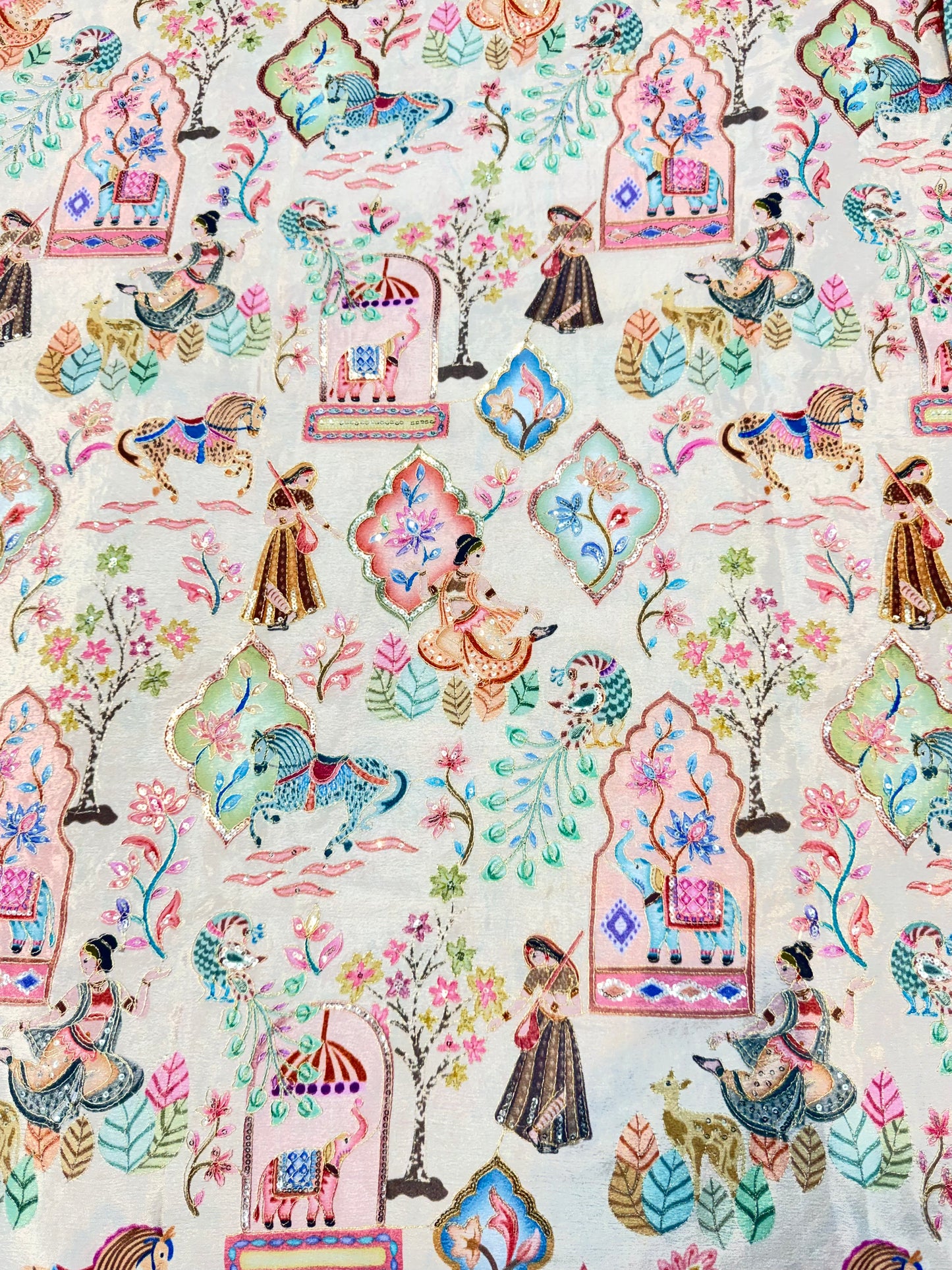 Kalamkari Luxury Heritage Print Fabric – 44 Inches Width (offwhite)