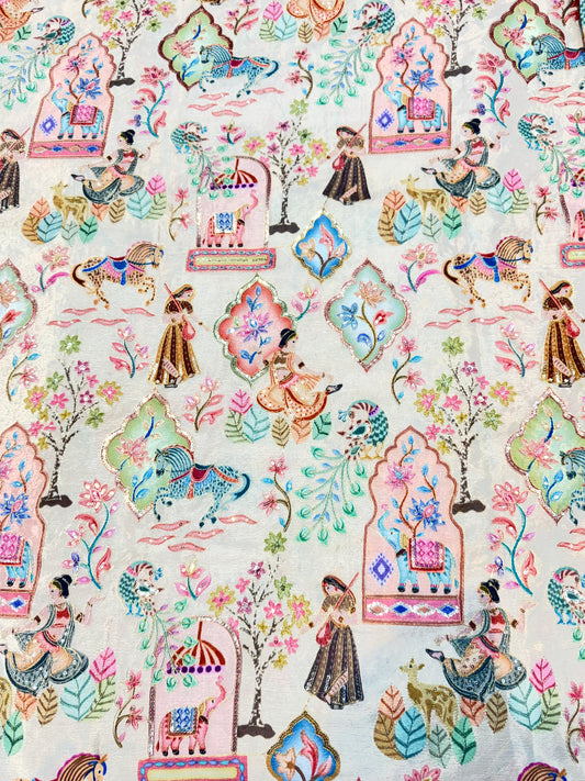 Kalamkari Luxury Heritage Print Fabric – 44 Inches Width (offwhite)