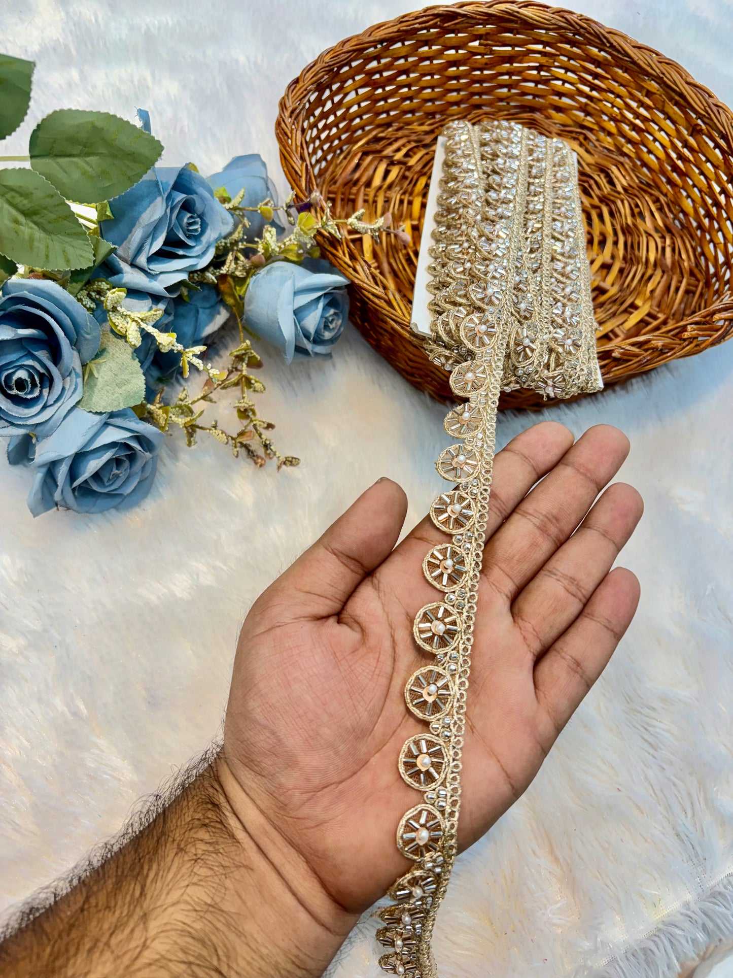 Handmade Designer Lace – 9 Meter Premium Decorative Lace (rose gold)
