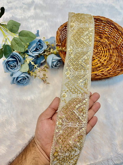 Premium Handmade Embroidered Lace – 9 Meter Designer Border Trim (GOLD)