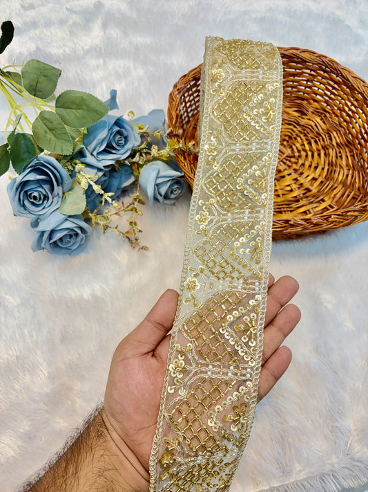 Premium Handmade Embroidered Lace – 9 Meter Designer Border Trim (GOLD)