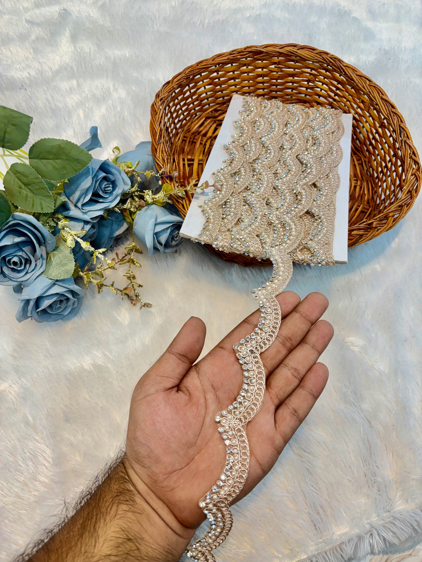 Premium Stone Lace – 9 Meter Sparkling Designer Border Lace (rose gold)