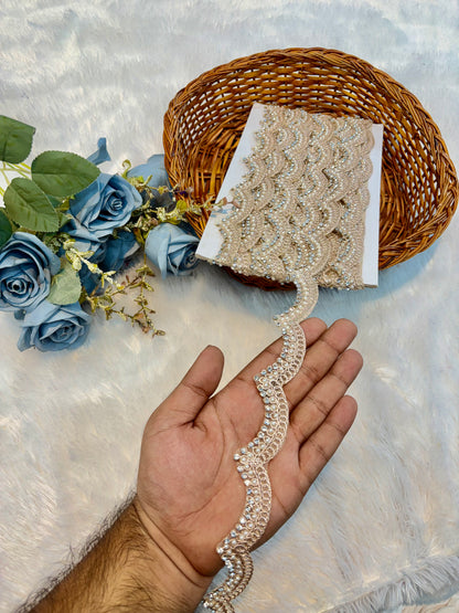 Premium Stone Lace – 9 Meter Sparkling Designer Border Lace (rose gold)