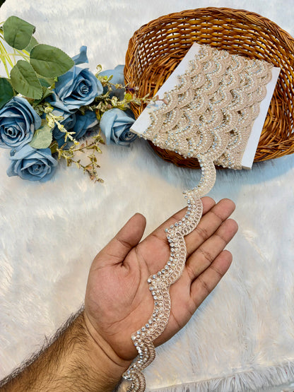 Premium Stone Lace – 9 Meter Sparkling Designer Border Lace (rose gold)