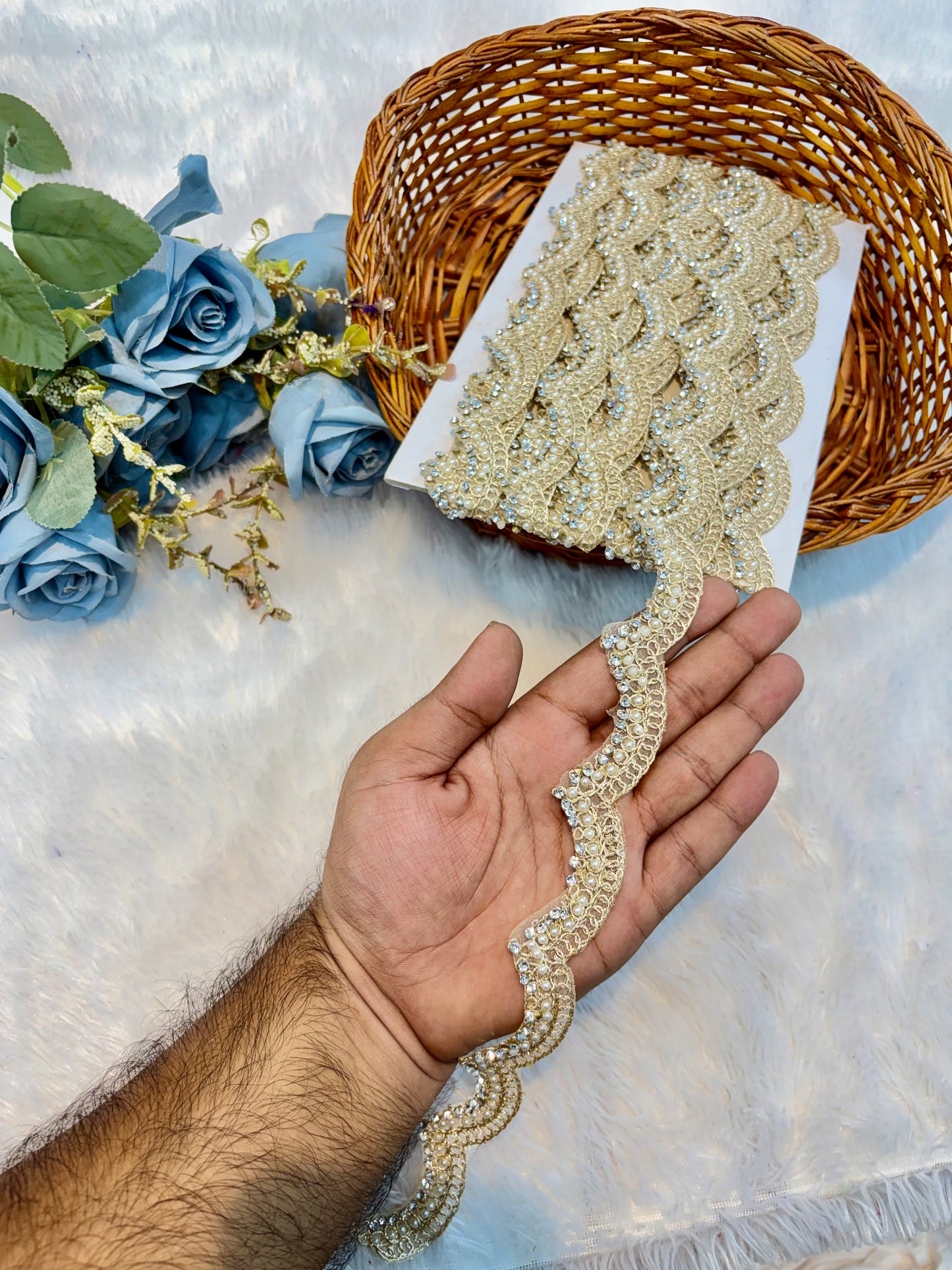 Premium Stone Lace – 9 Meter Sparkling Designer Border Lace (gold)