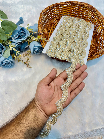 Premium Stone Lace – 9 Meter Sparkling Designer Border Lace (gold)