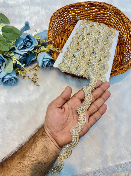Premium Stone Lace – 9 Meter Sparkling Designer Border Lace (gold)