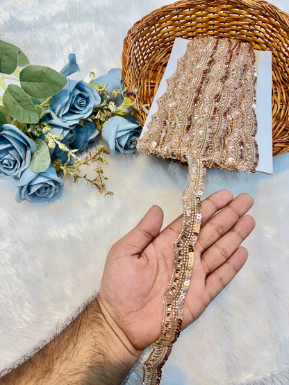 Handmade Designer cutwork Lace – 9 Meter Premium Decorative Lace (rose gold)