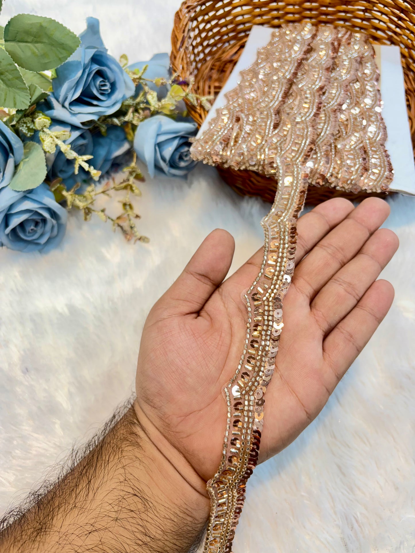 Handmade Designer cutwork Lace – 9 Meter Premium Decorative Lace (rose gold)