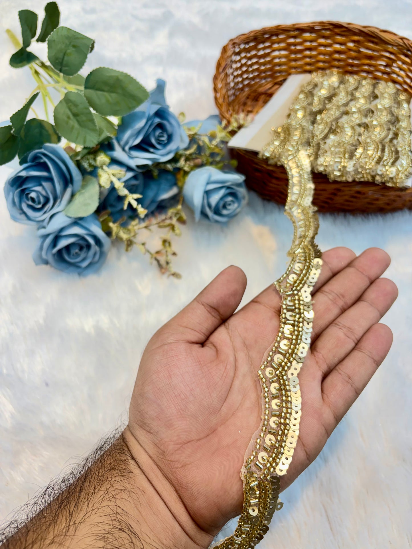 Handmade Designer cutwork Lace – 9 Meter Premium Decorative Lace (gold)