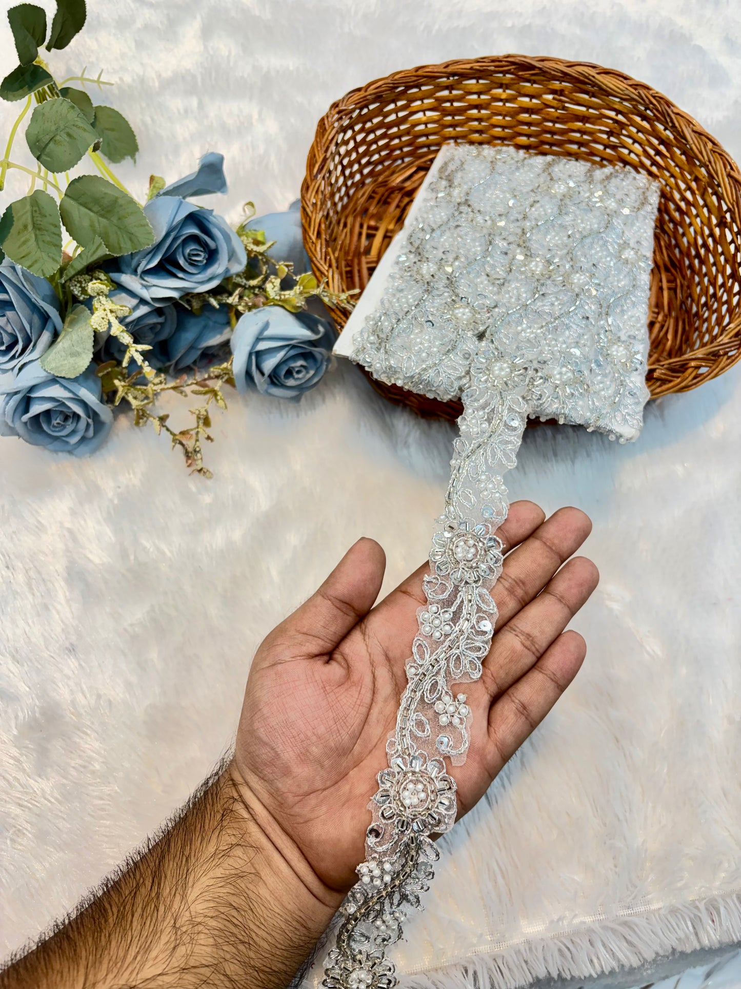 Handmade Designer Lace – 9 Meter Premium Decorative Lace (silver)