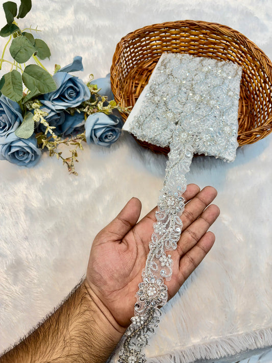 Handmade Designer Lace – 9 Meter Premium Decorative Lace (silver)