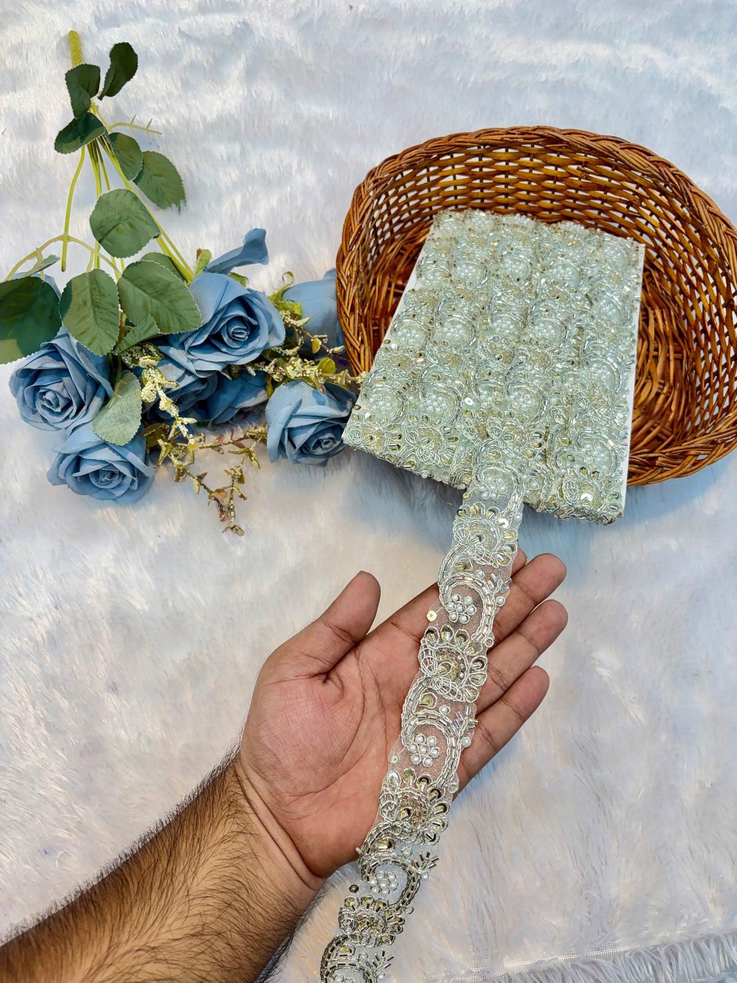 Handmade Designer Lace – 9 Meter Premium Decorative Lace (water green)